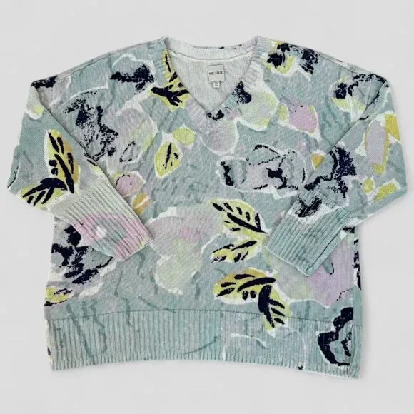 Nic + Zoe Women's Greenhouse Garden Sweater Blue Cotton V-Neck Size XL - Picture 1 of 11